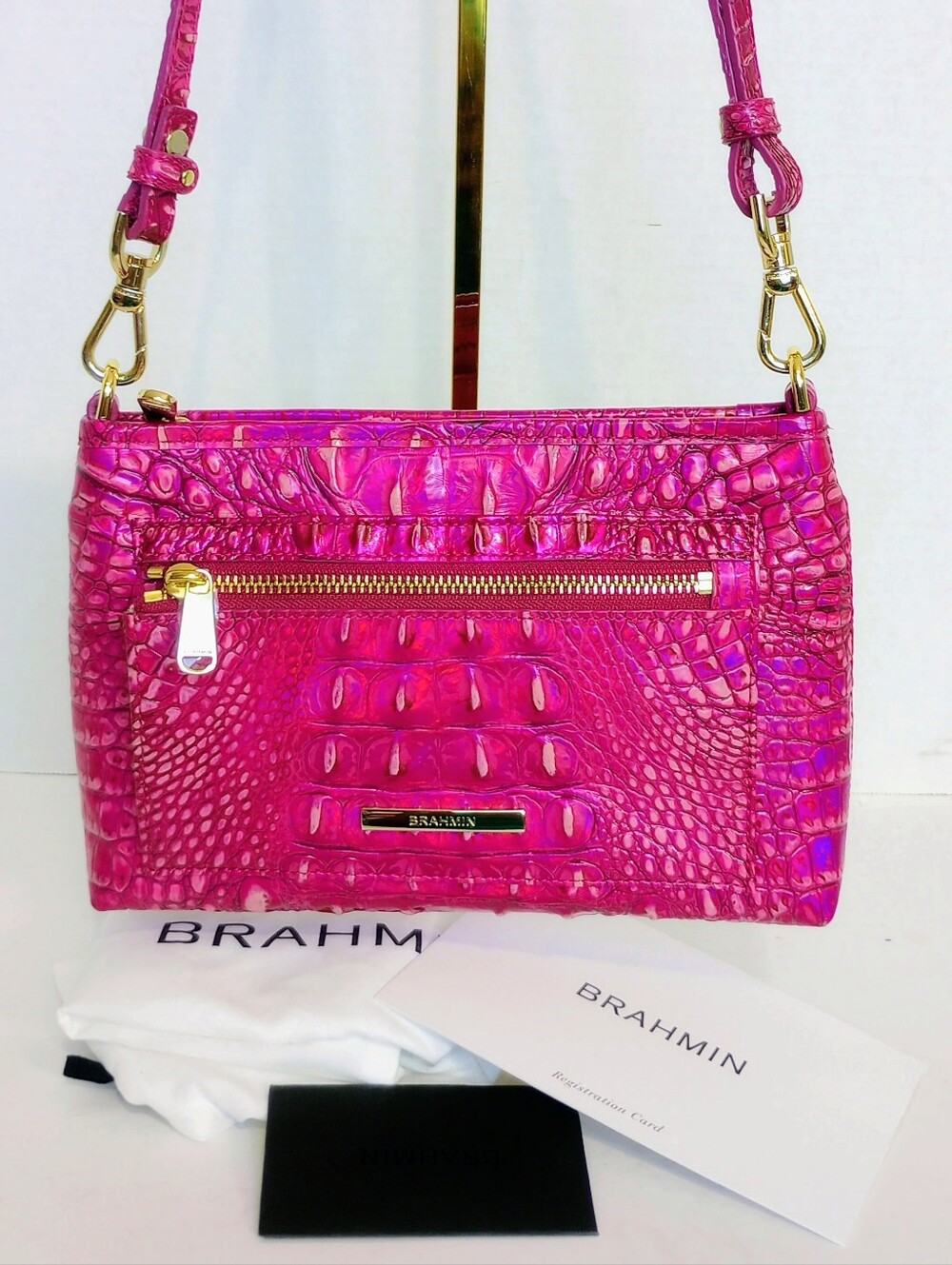 Brahmin Vida Potion Pink Melbourne, Metallic Croc Embossed Leather Crossbody